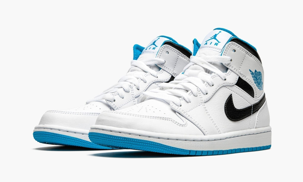 Air Jordan 1 Mid “White / Laser Blue” Sneakers - Cushioned Stride