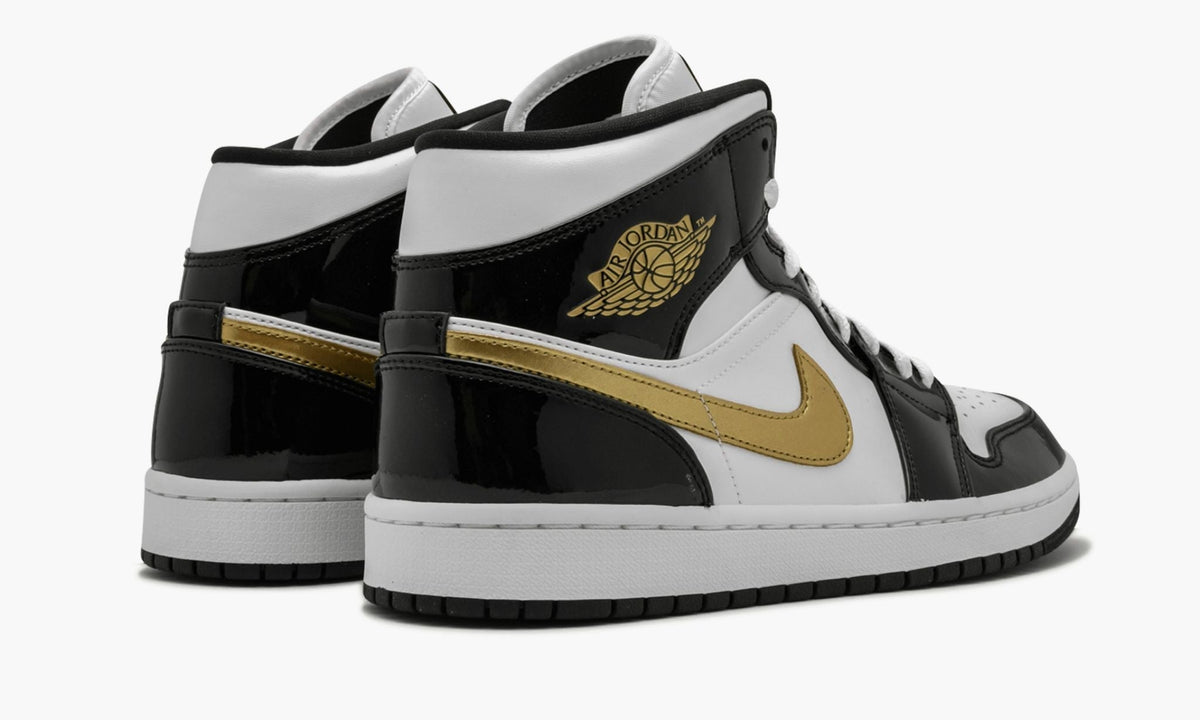 Air Jordan 1 Mid SE Black Gold Patent Leather Sneakers - Basketball Legend