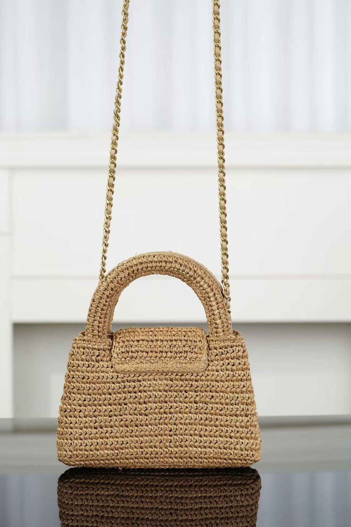 CC 26s Mini Shopping Bag Dark Beige Raffia