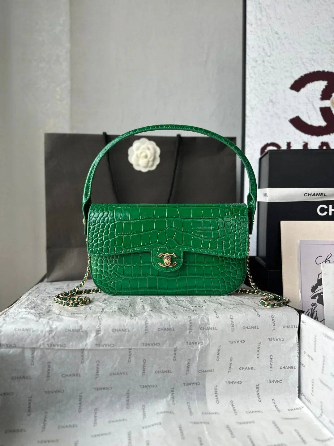 Chanel 2026 Crocodile Embossed Flap Bag 26cm Calfskin
