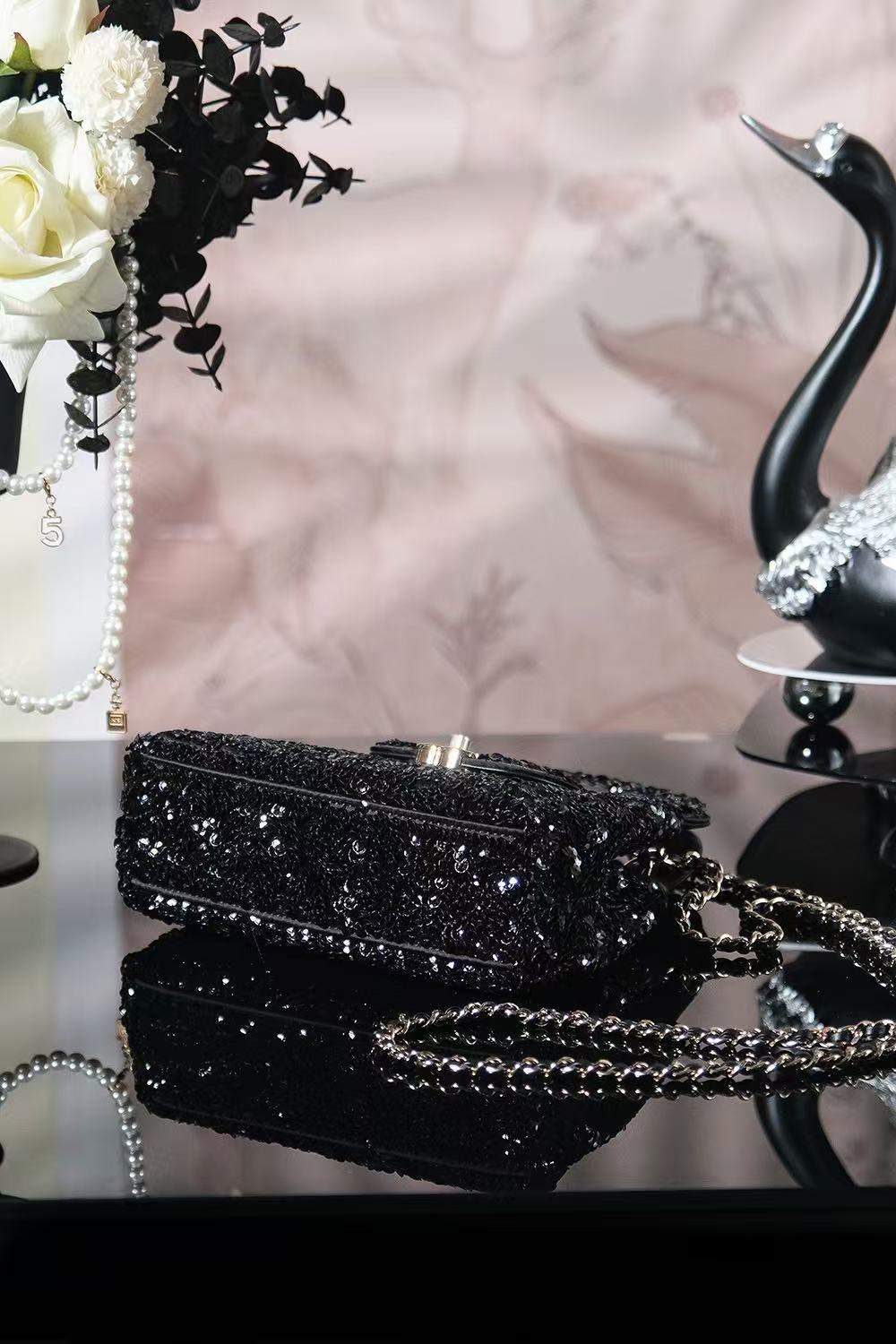CC 26s Mini Shopping Bag Black Sequin