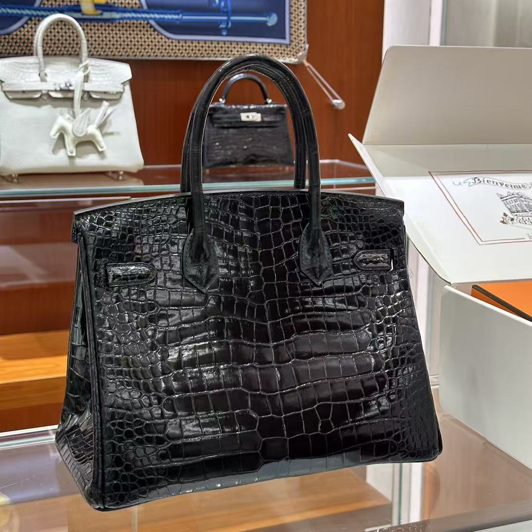 HM Birkin 30 Bag Black Shiny Crocodile Leather GHW (12 days of production)