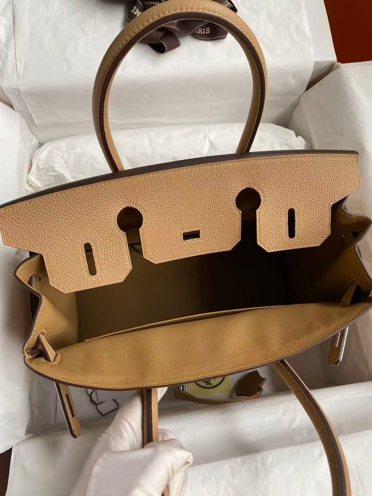 HM BIRKIN 25CM BEIGE TOGO LEATHER SLIVER HARDWARE