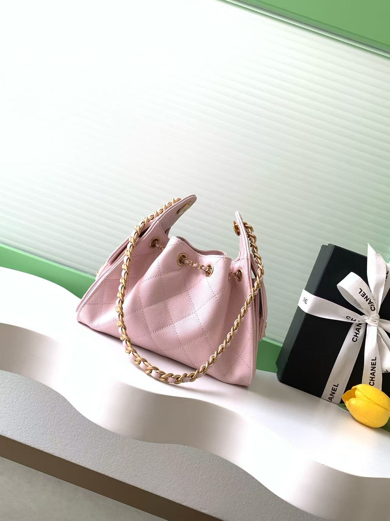 Chanel 2026 Hobo Bag 22cm Muted Pink Caviar Leather