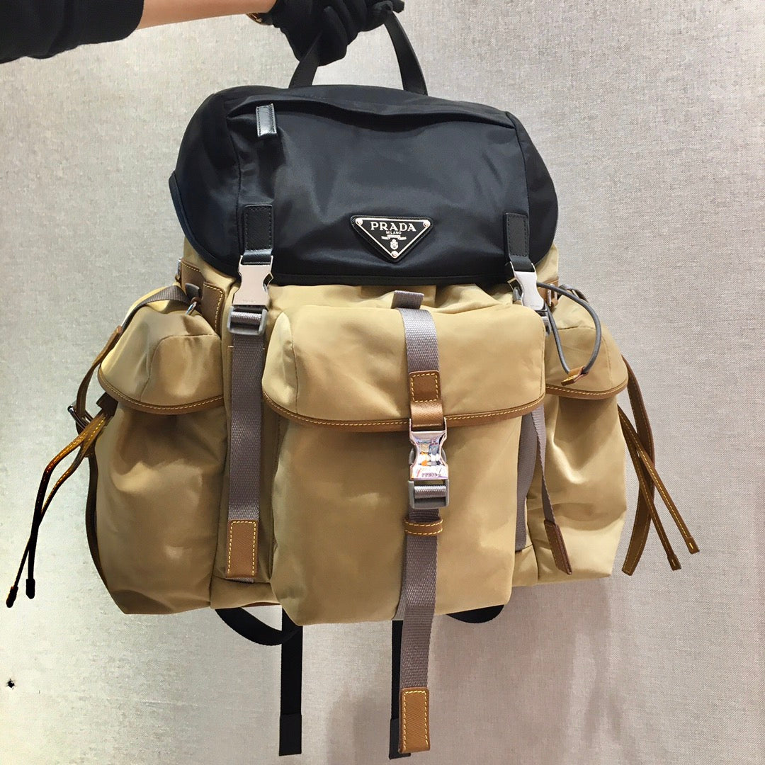 Prada 2026 Black Beige and Grey Fabric With Saffiano Leather 351880