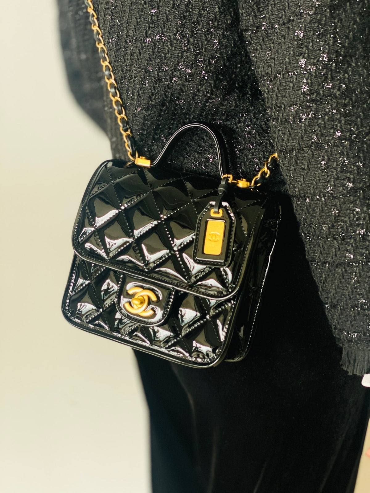 CC 2025 Medium Flap Bag Black Patent Calfskin