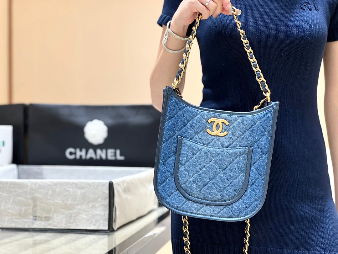 CC 24S AS4532 Shoulder Bag 22cm Blue Denim Light GHW
