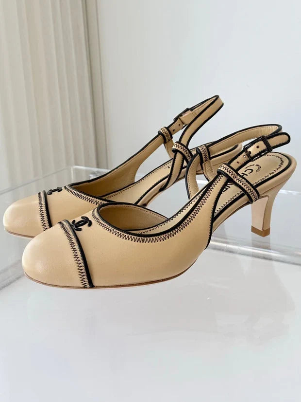 Chanel 2026 Slingback Kitten Heels Sandals Sheepskin 823451