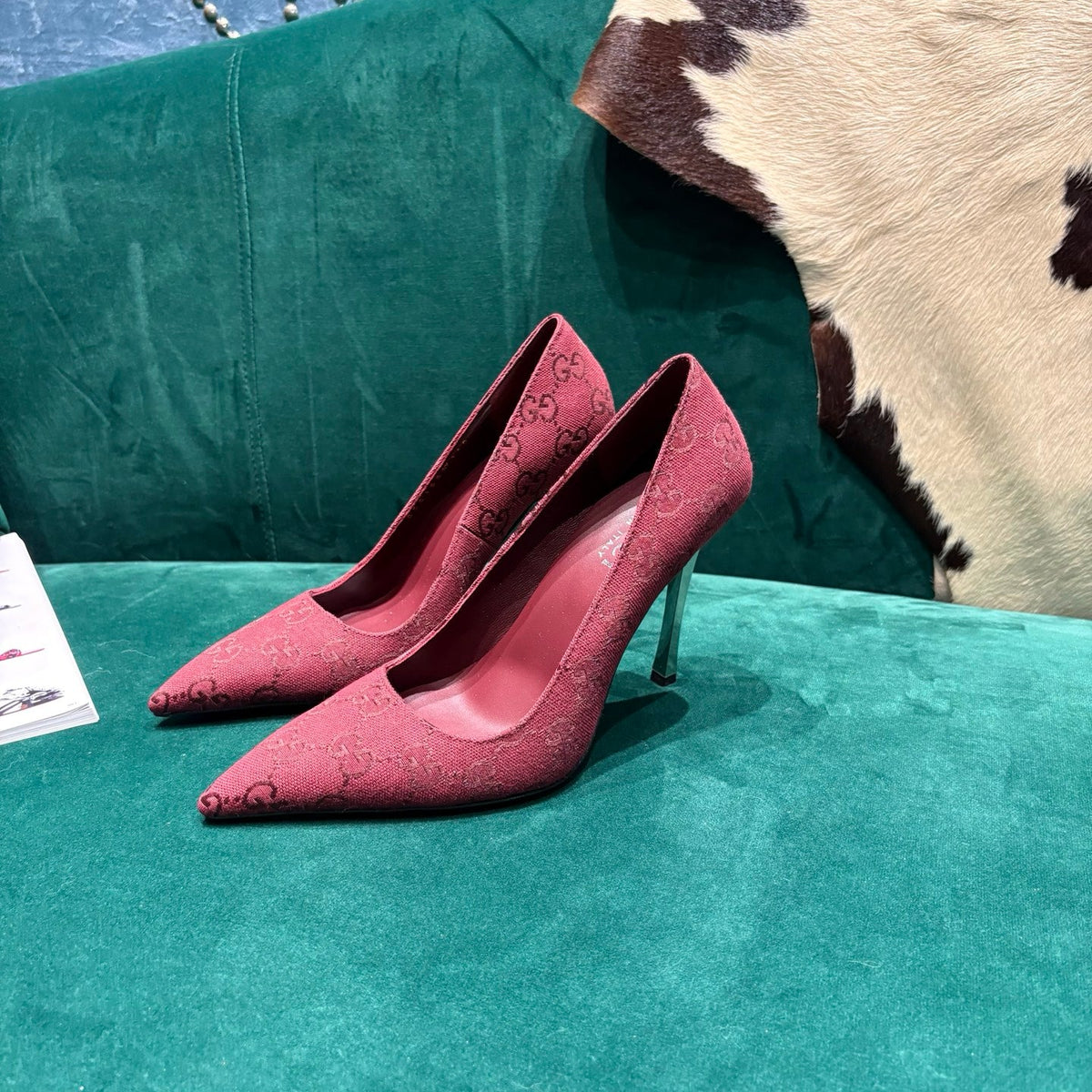 GG Pointed-Toe Slingback  Red Canvas 741267