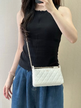 Chanel 26C Hobo Clutch White Caviar Leather