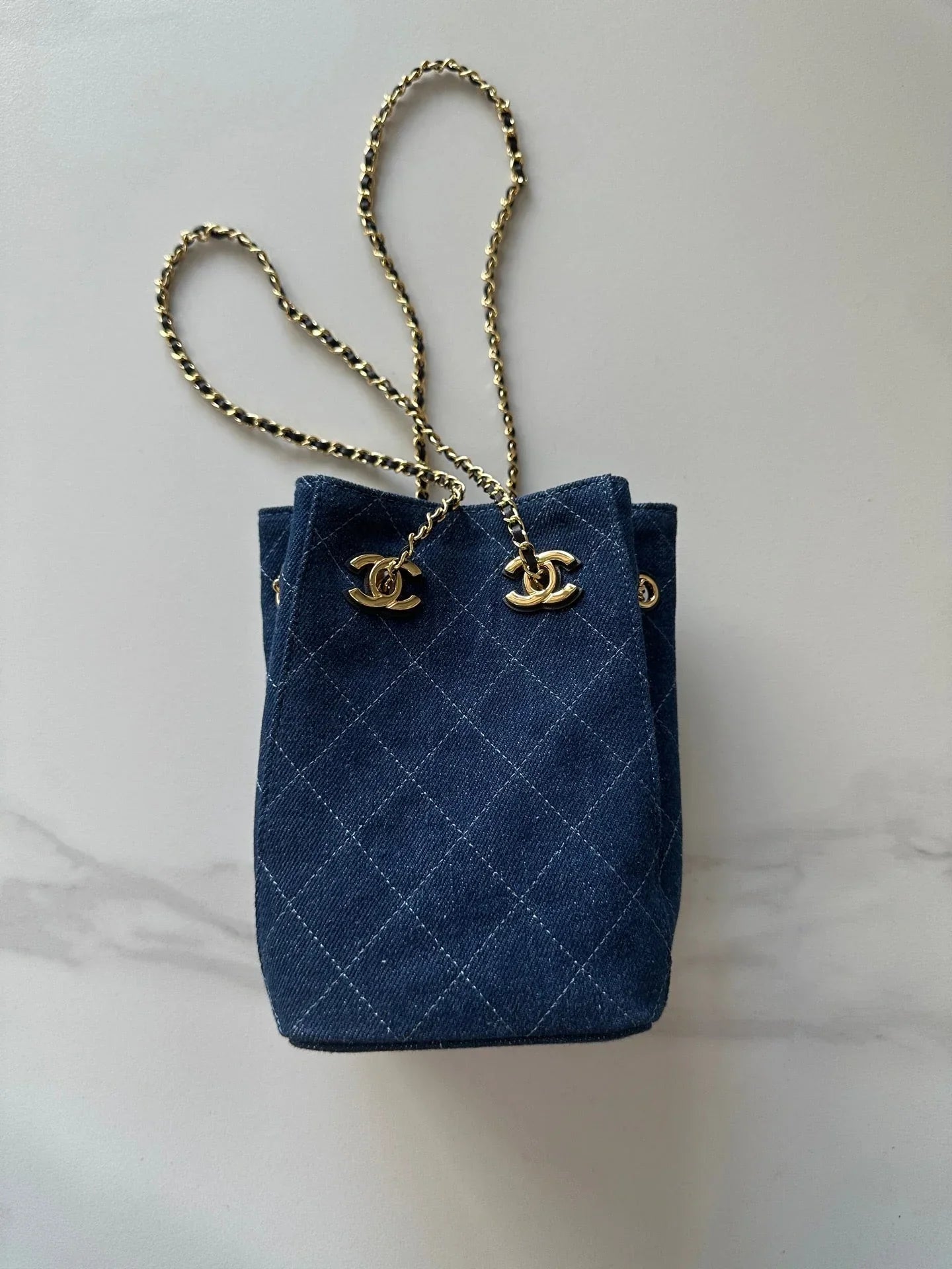 Chanel 2026 Bucket Bag 18cm Lambskin Suede Denim