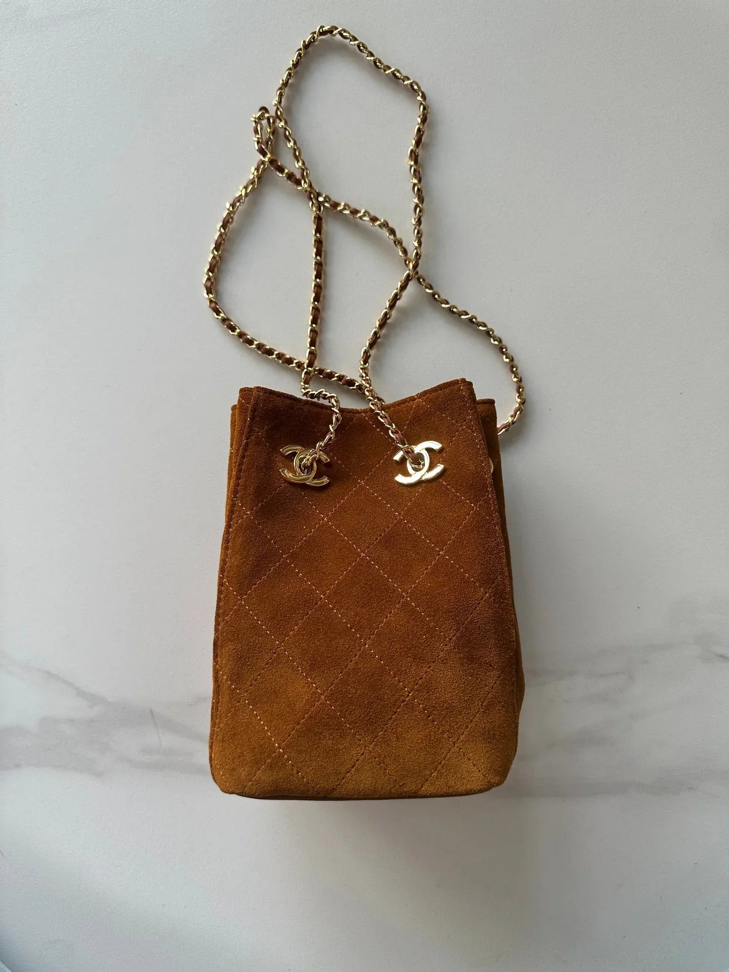 Chanel 2026 Bucket Bag 18cm Lambskin Suede Denim