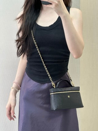 Chanel 2026 Vanity Bag 19.5cm Black Cowhide With Lizard Embossing