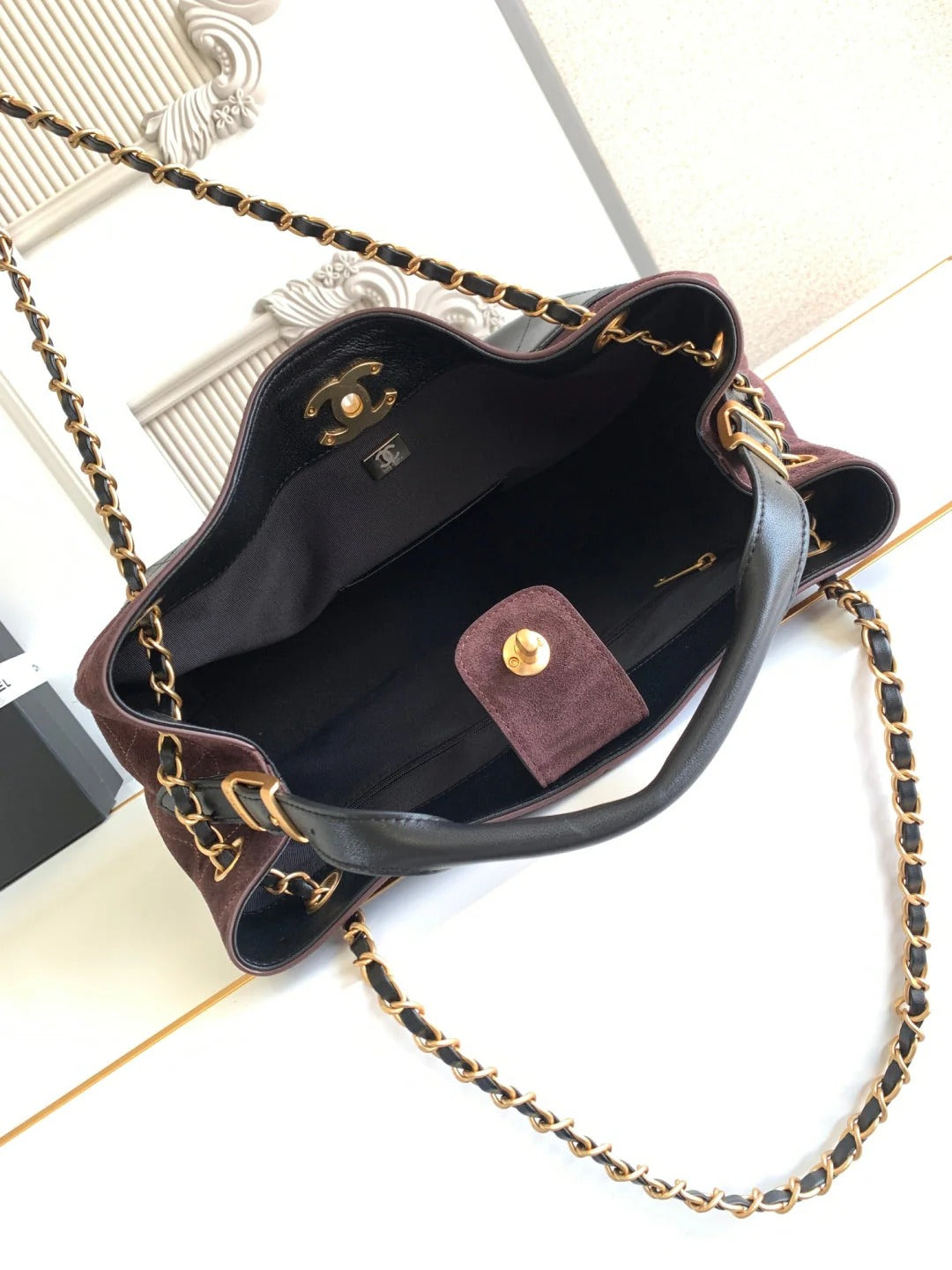 Chanel 2026 Shopping Bag 36cm Burgundy Black Suede Calfskin 348236