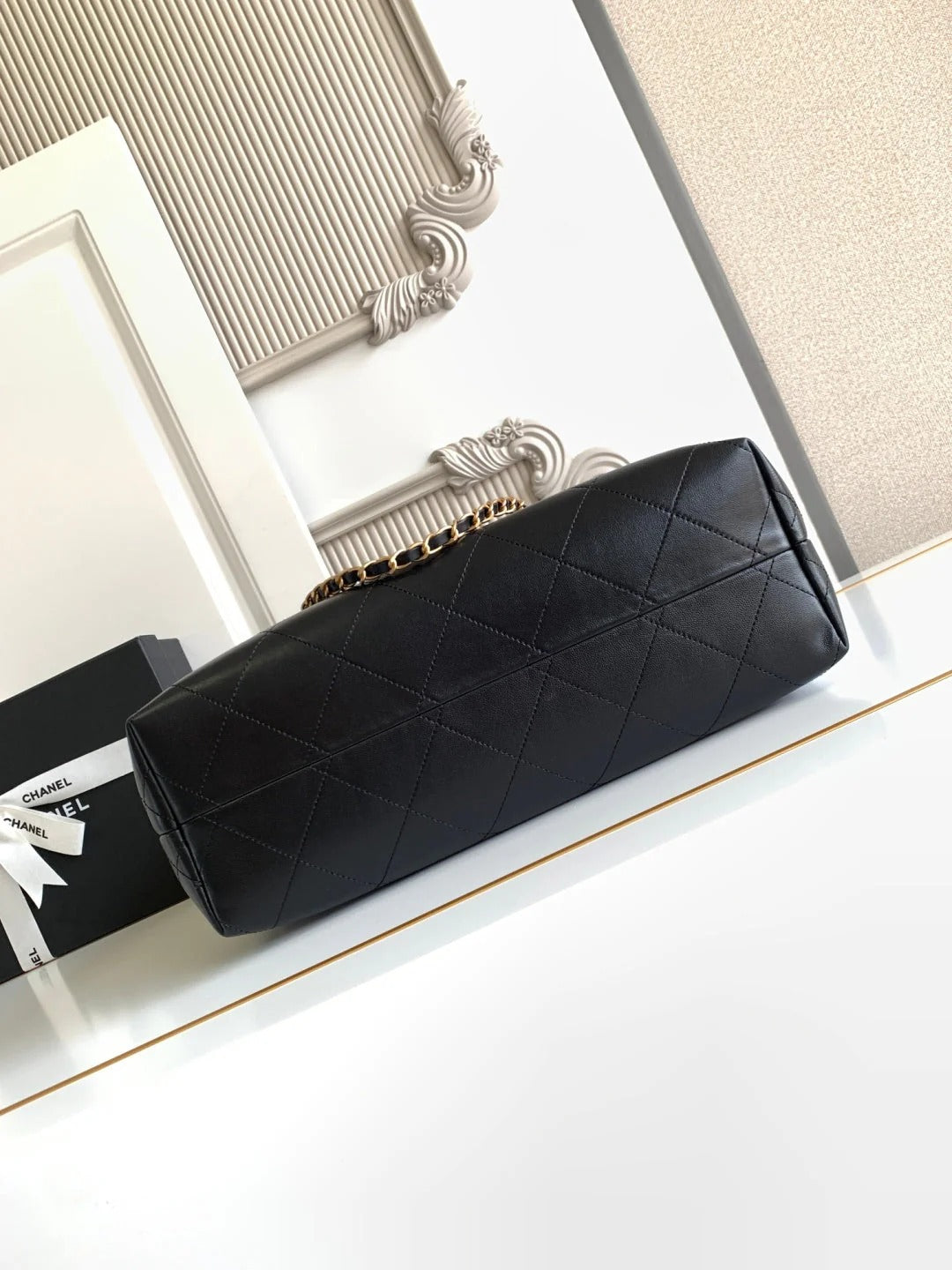 Chanel 2026 Stitched Shopping Bag 36cm Black Suede Calfskin 348237