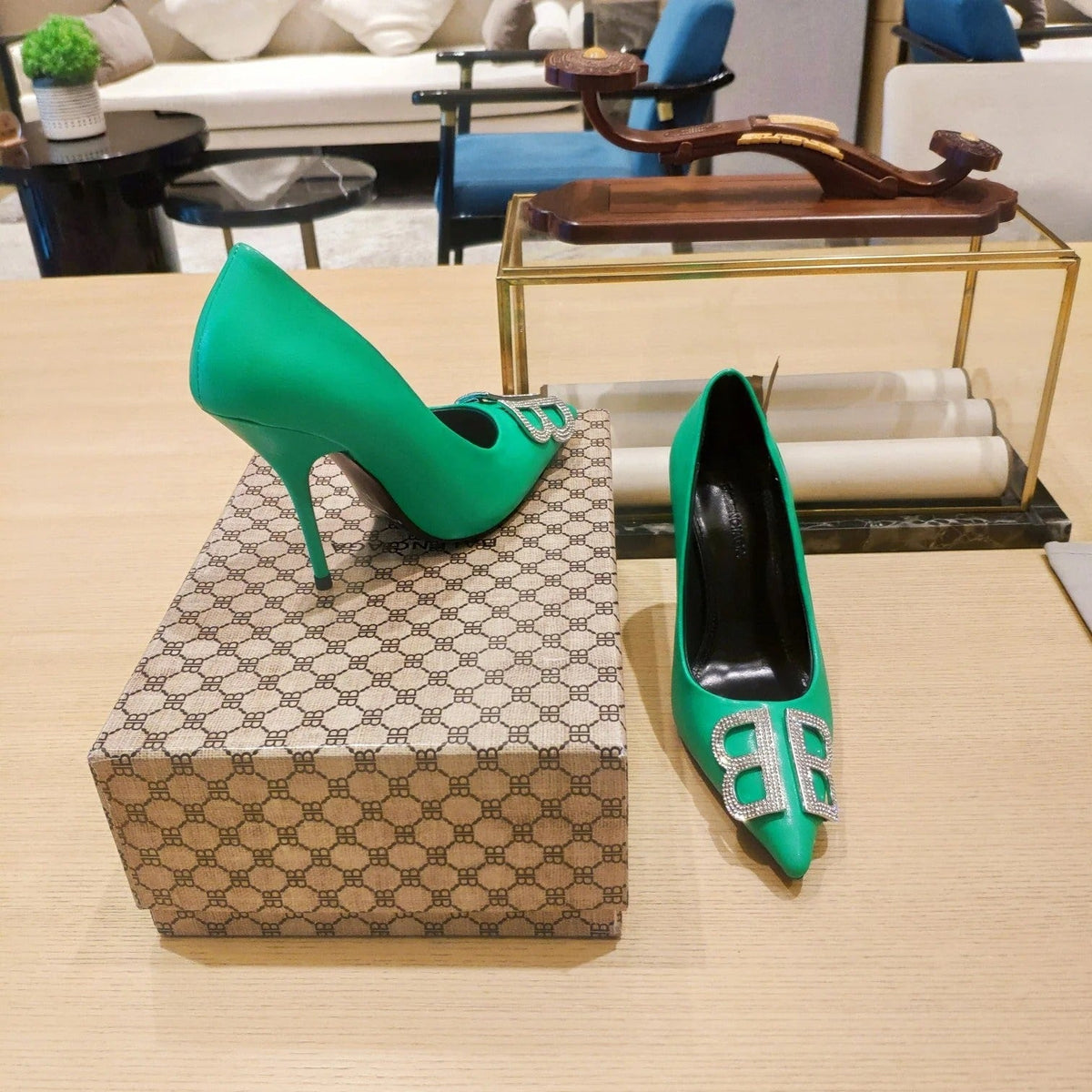 Balenciaga 26s High Heel Pump 105 Green Cowhide 681171