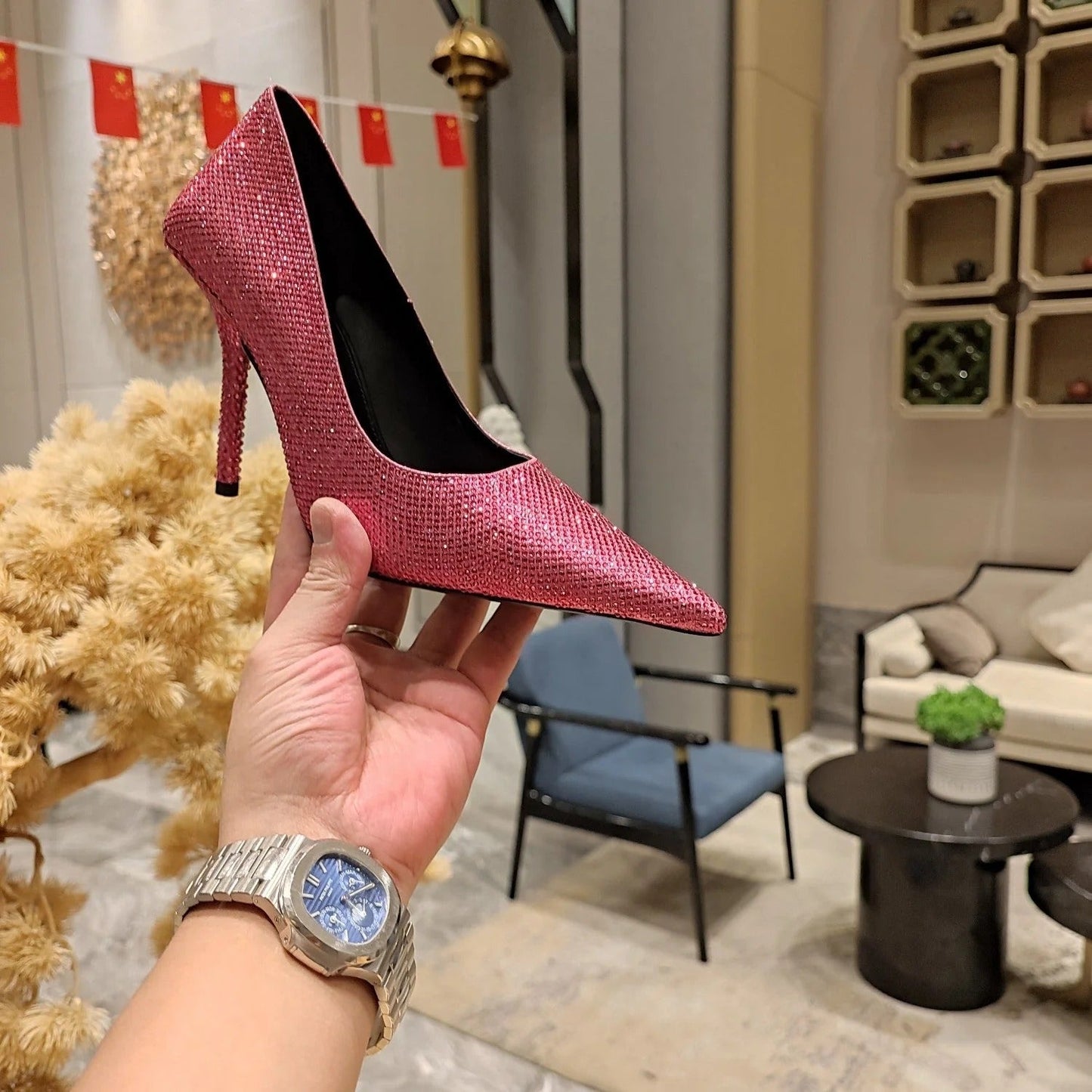 Balenciaga 26s High Heel Pump 100 Raspberry Pink Rhinestone Cowhide 681190