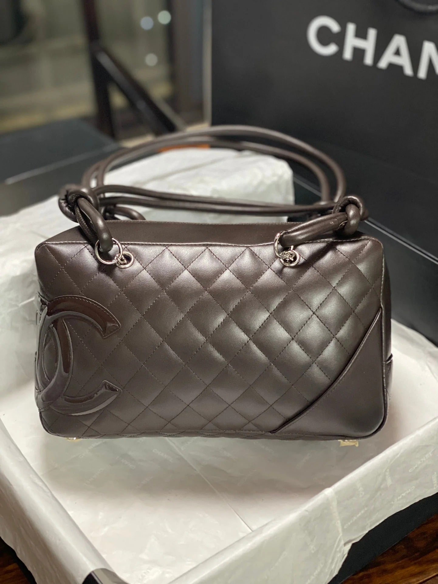 Chanel 2026 Cambon Ligne Bowler Bag 18cm Quilted Leather 348252