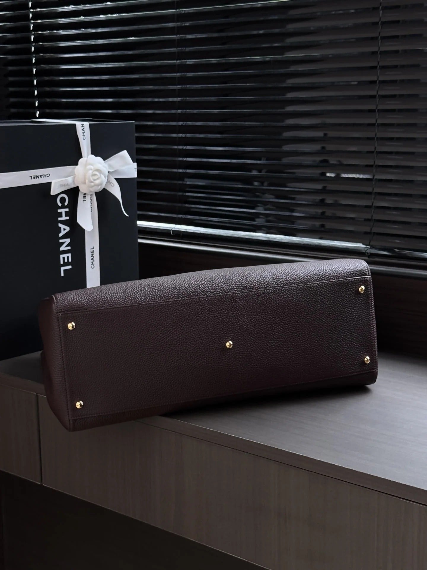 Chane 2026 Large Shopping Bag 46cm Dark Burgundy Calfskin