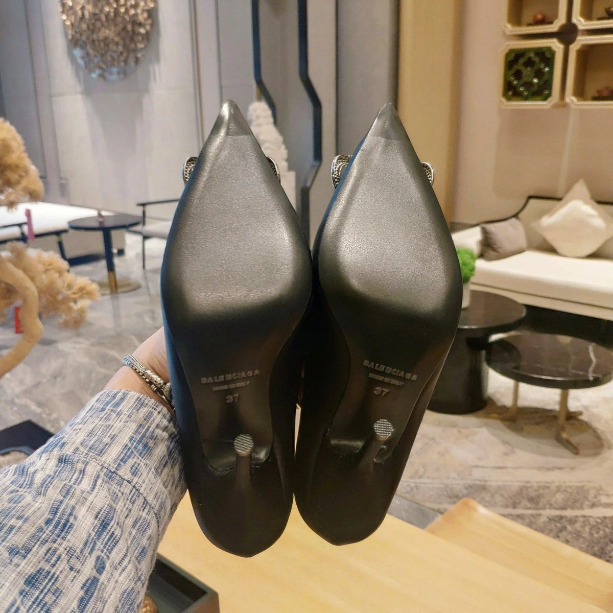Balenciaga 26s High Heel Pump 105 Black Silk Satin 681178