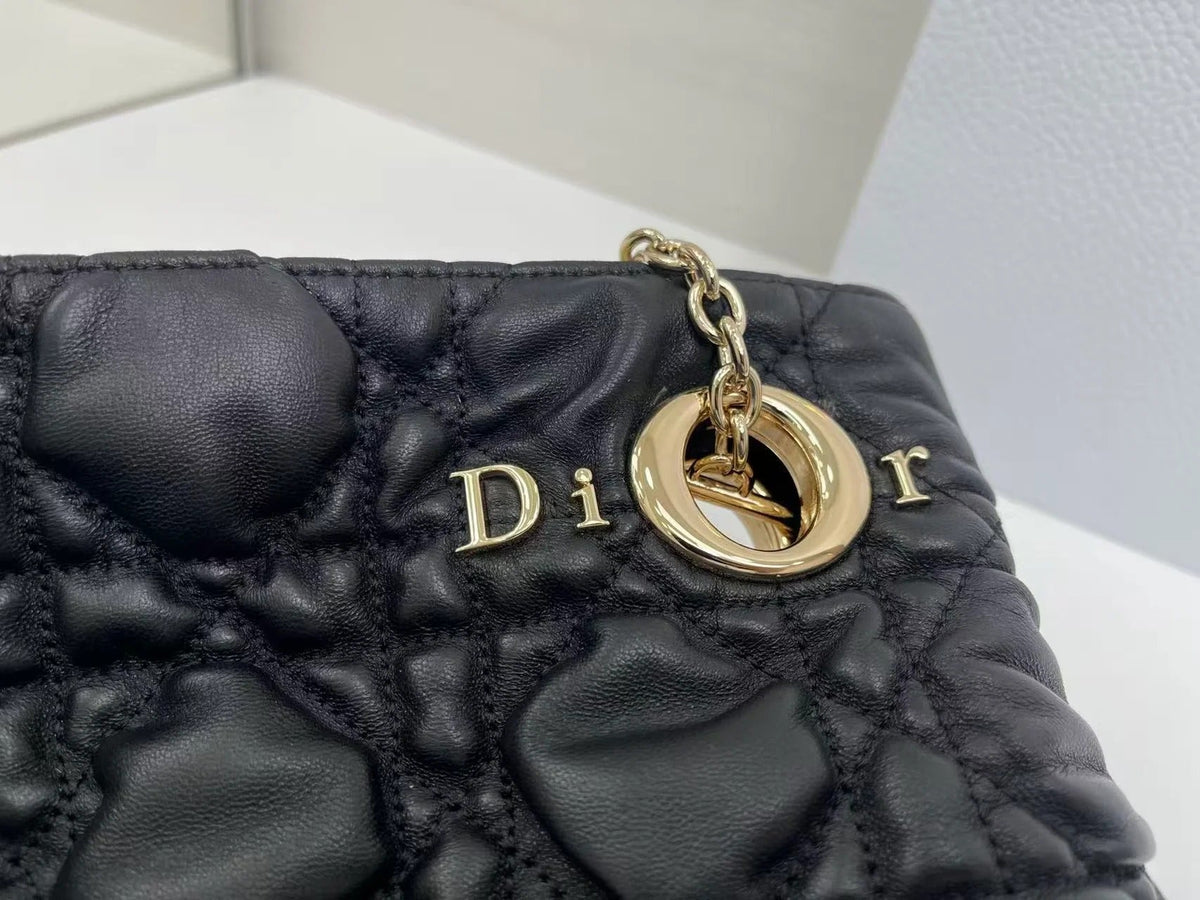 Dior 2026 Crunchy Bag 38cm Black Puffy Macrocannage Calfskin