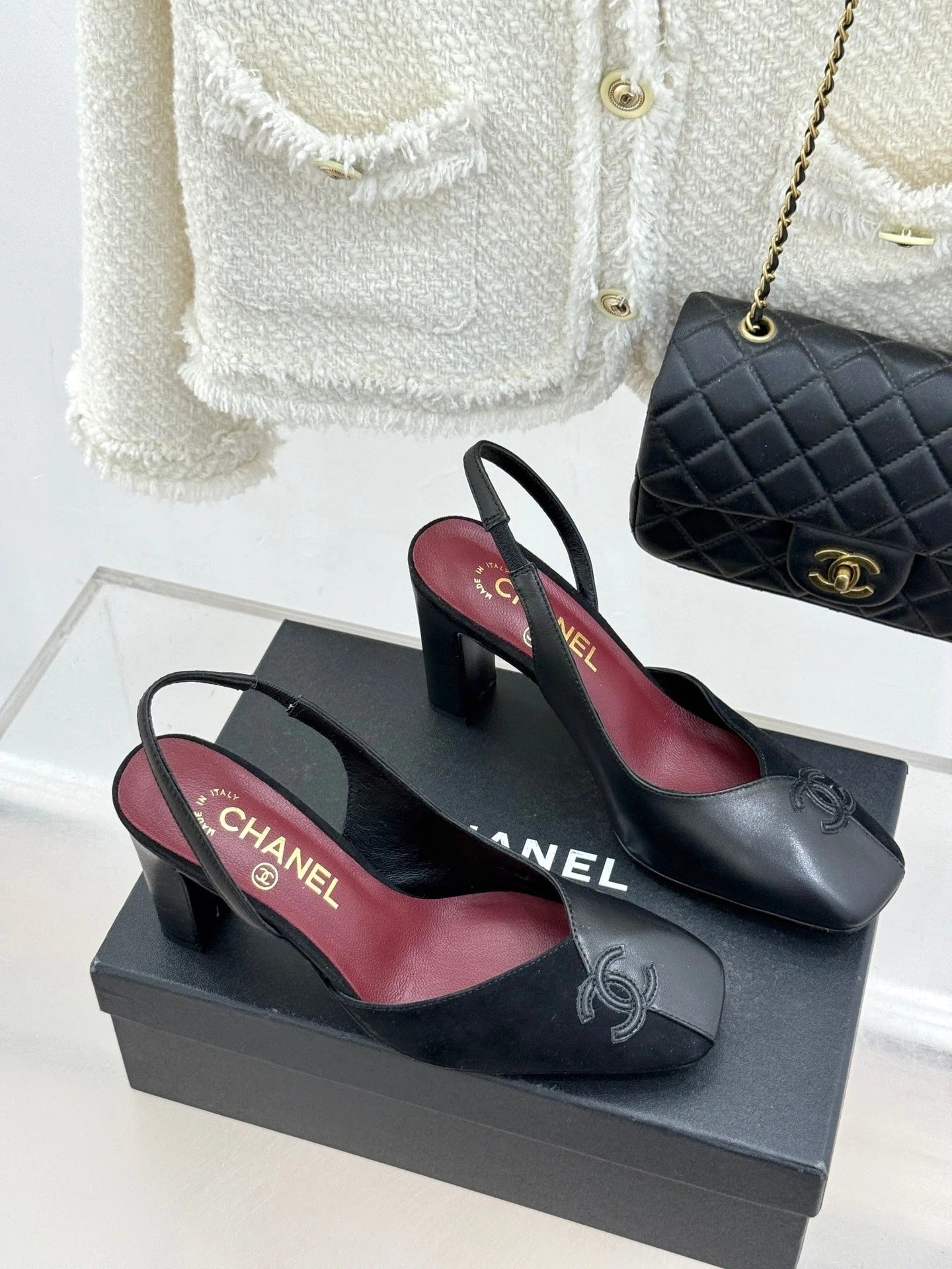 Chanel 26S Slingback 85mm Black in Cowhide Suede 706354