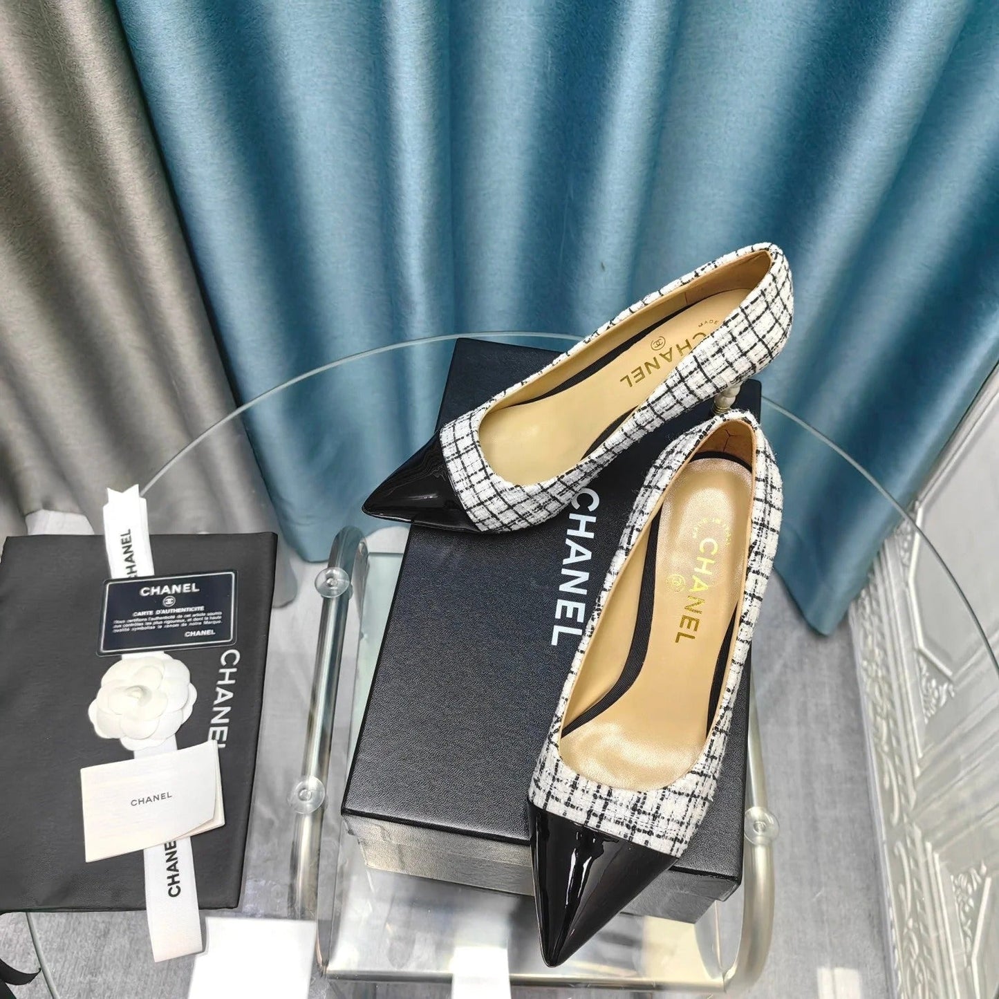 Chanel 26 Pointed Toe 85mm Pearl White in Coarse Tweed 712806