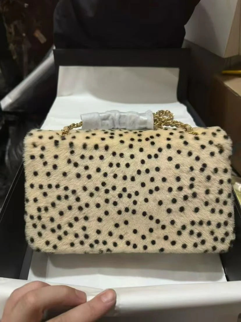 Chanel 2026 Cheetah Print Flap Bag Light Beige mix Black Calf Hair