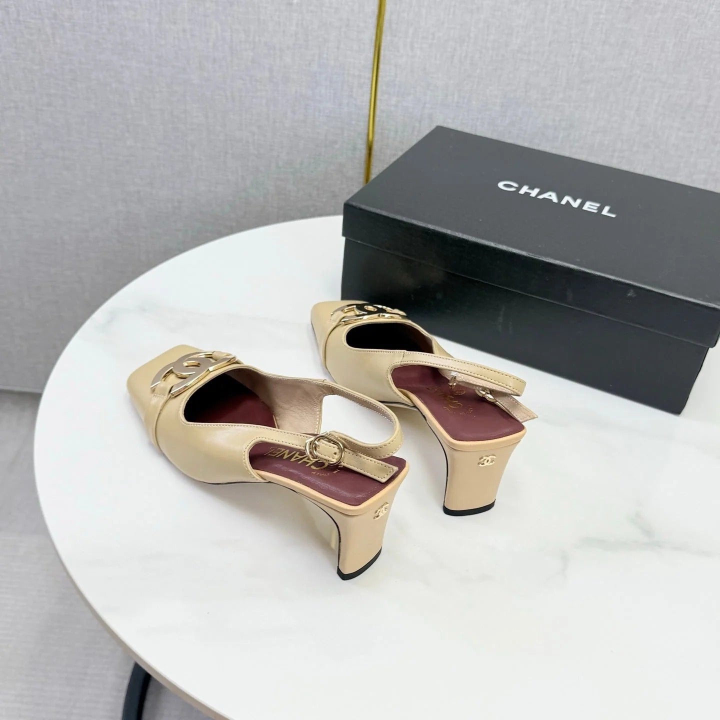 Chanel 2026 Gold Logo Slingback 50mm Sheepskin 904445