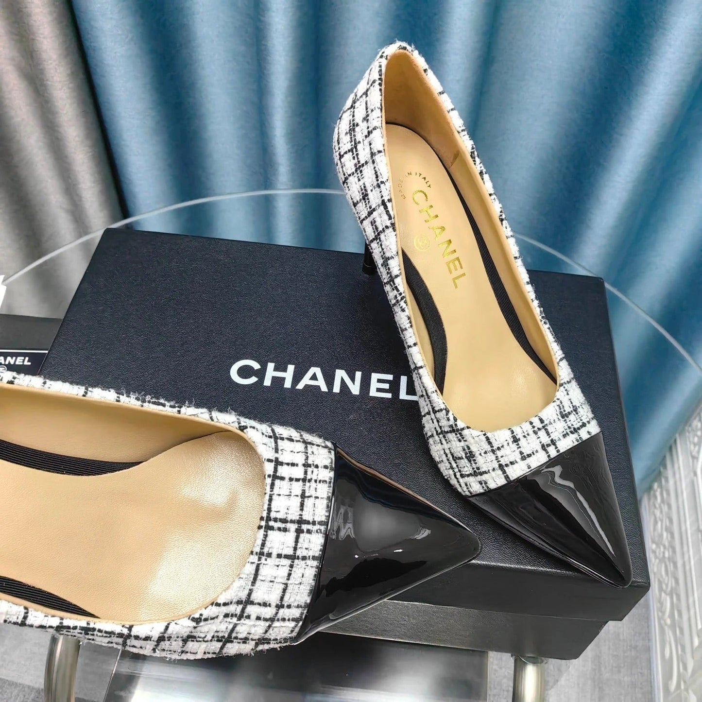 Chanel 26 Pointed Toe 85mm Pearl White in Coarse Tweed 712806