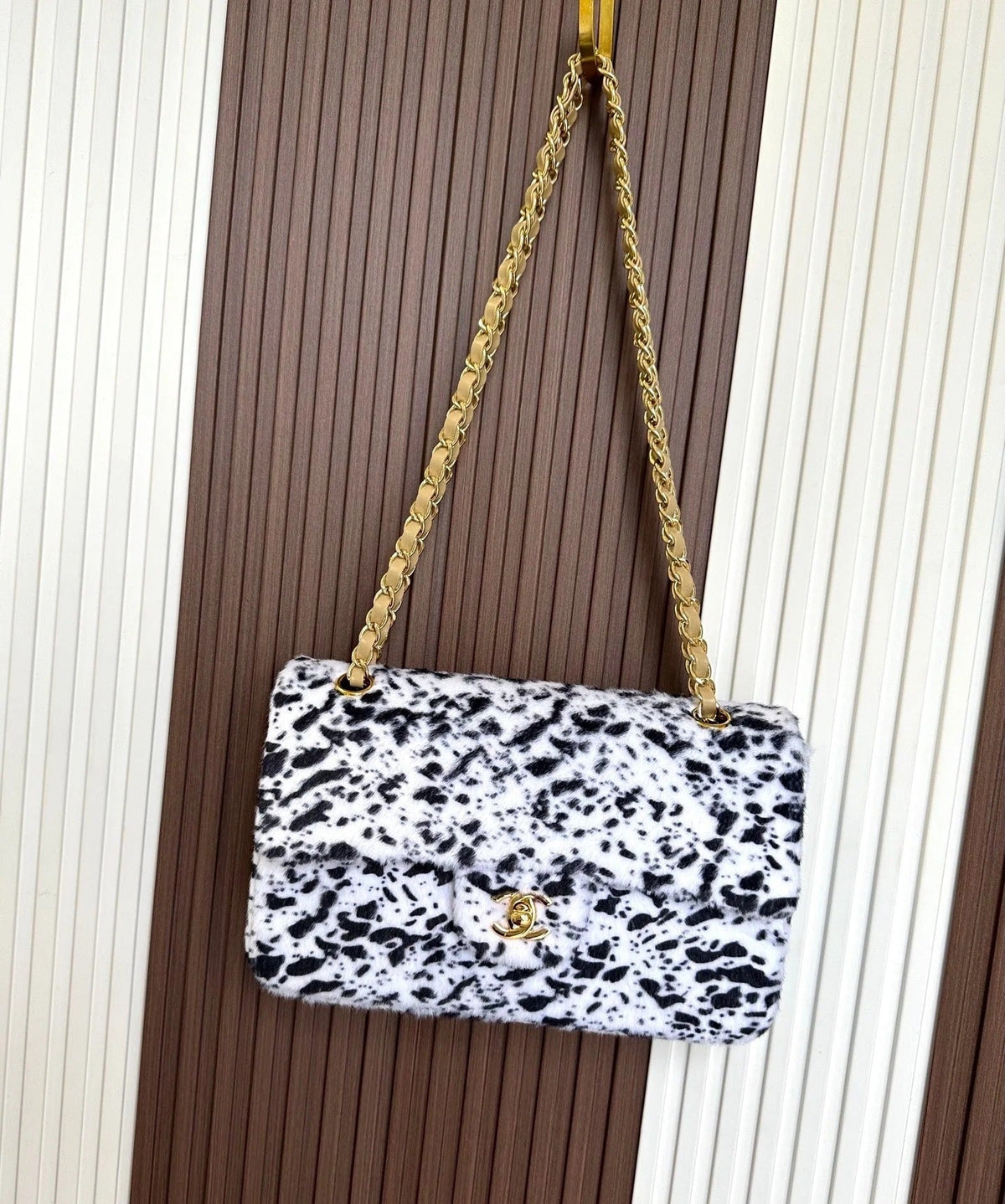 Chanel 2026 Leopard Print Flap Bag White Black Ponyhair Leather