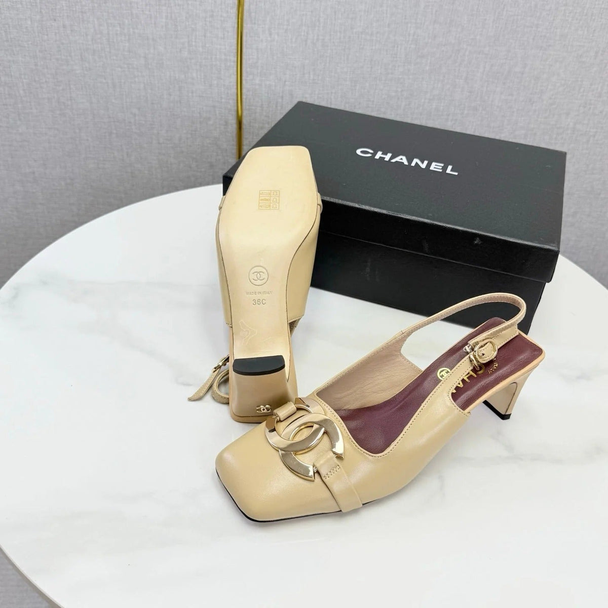 Chanel 2026 Gold Logo Slingback 50mm Sheepskin 904445