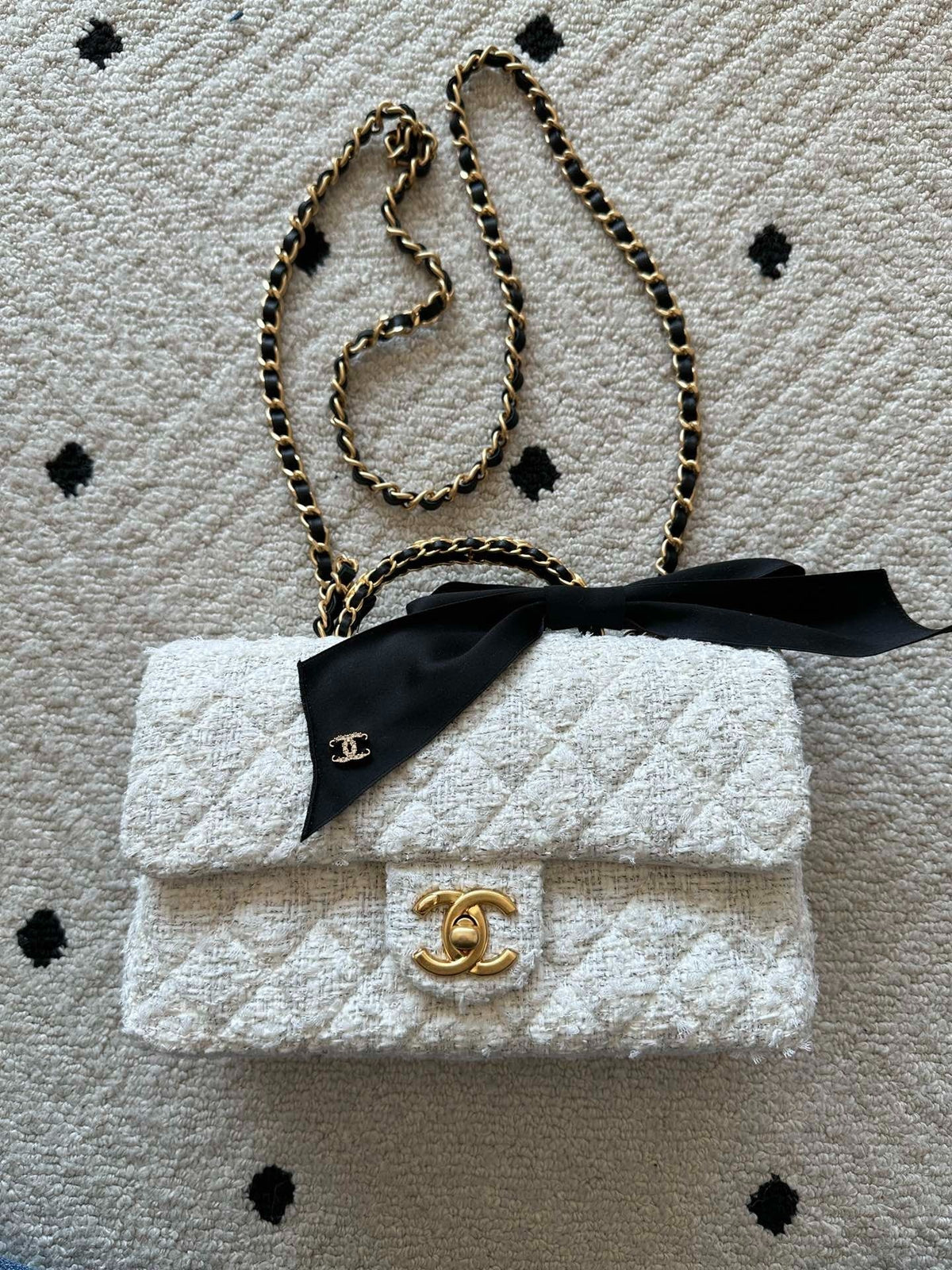 Chanel 2026 Flap Bag White Tweed Leather