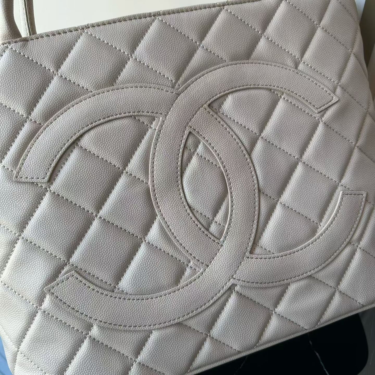 Chanel 2026 Medallion Tote Bag 30cm Light Grey Caviar Cowhide