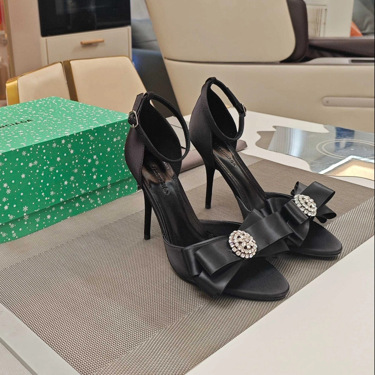 Balenciaga 26s High Heel Sandals 100 Satin Sheepskin Ribbon