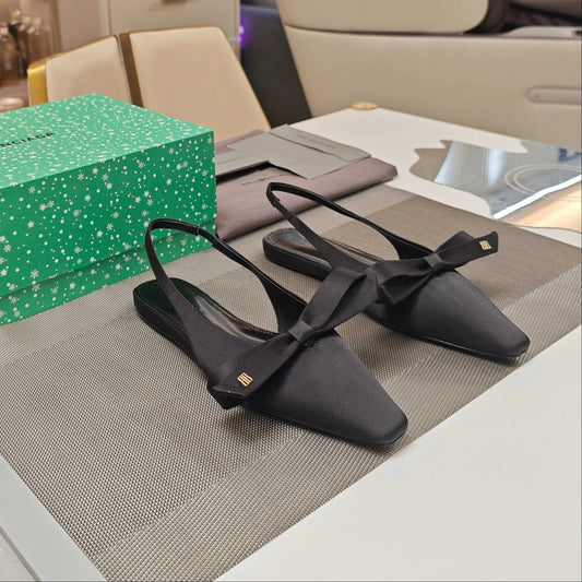 Balenciaga 26s Slingback Flats Satin Leather Ribbon