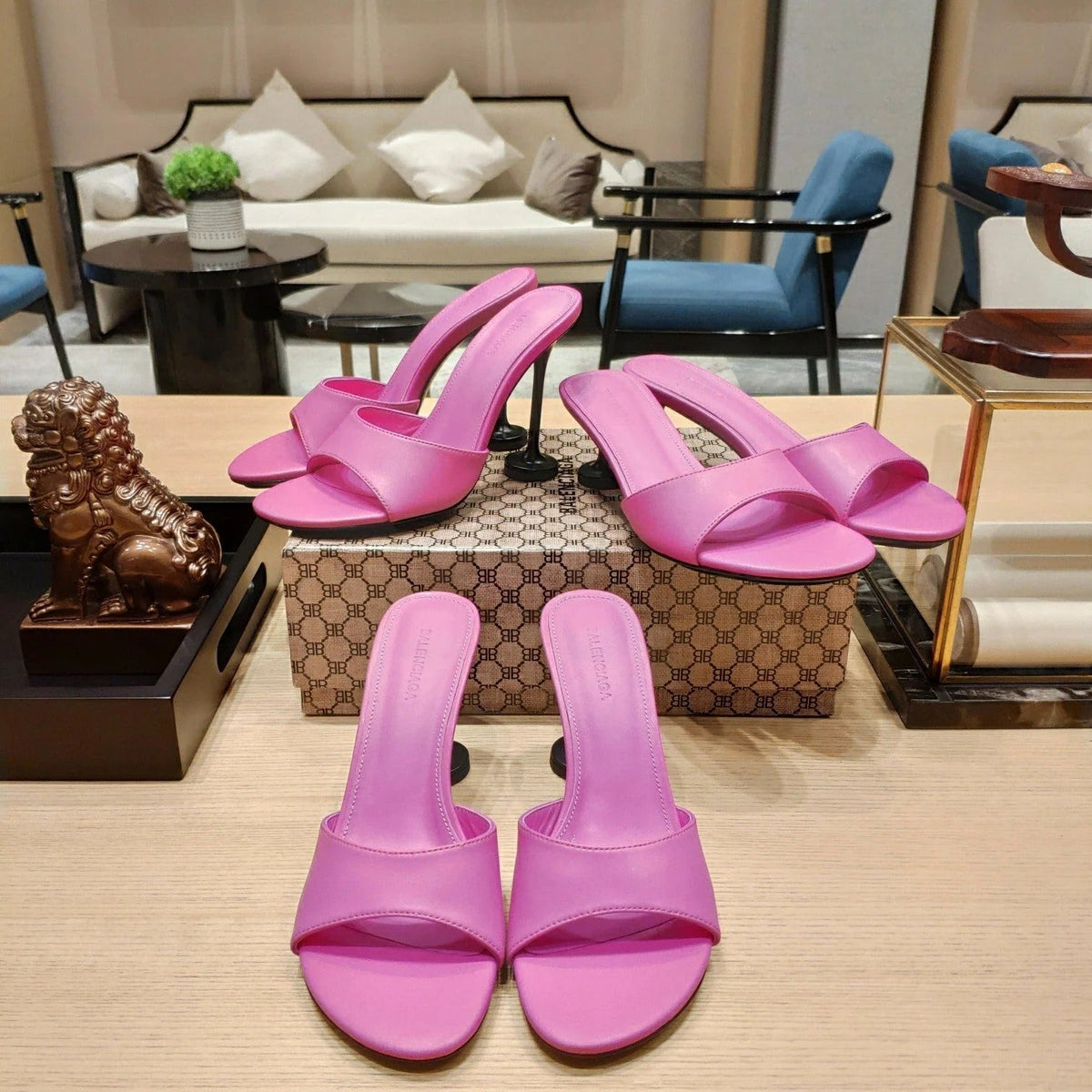 Balenciaga 26s High Heeled Sandals Pink Sheepskin 681280