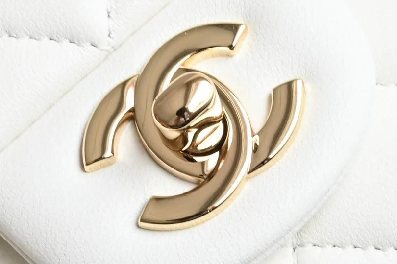 Chanel Flap With Top Handle 20cm White Lambskin