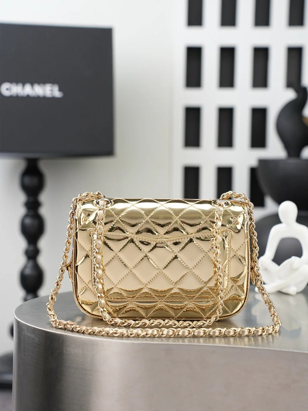 Chane 2026 Flap Mirror Bag Gold And Silver Metallic Calfskin