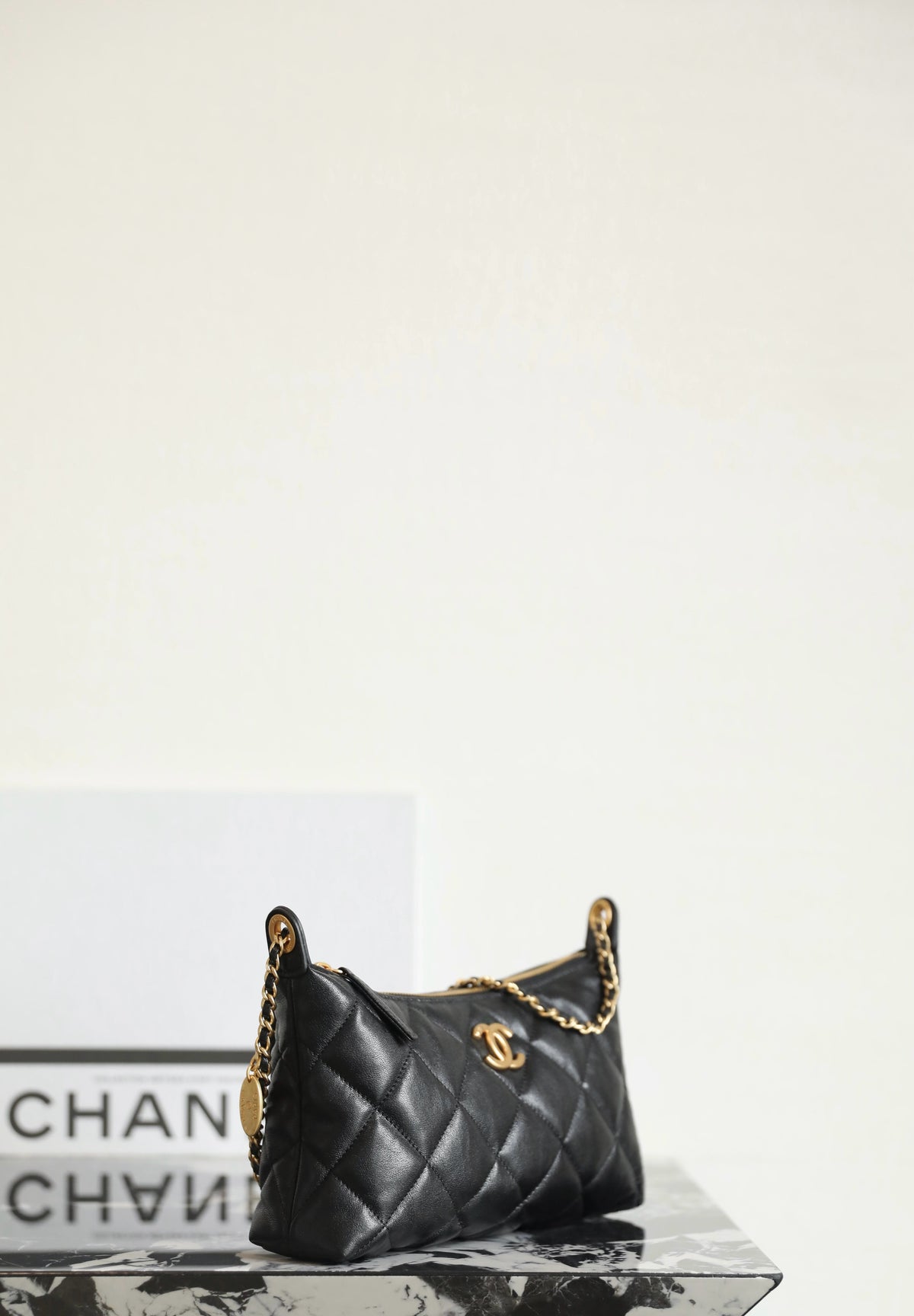 CC 2025 Hobo Dumpling Bag 26cm Black Calfskin 343720