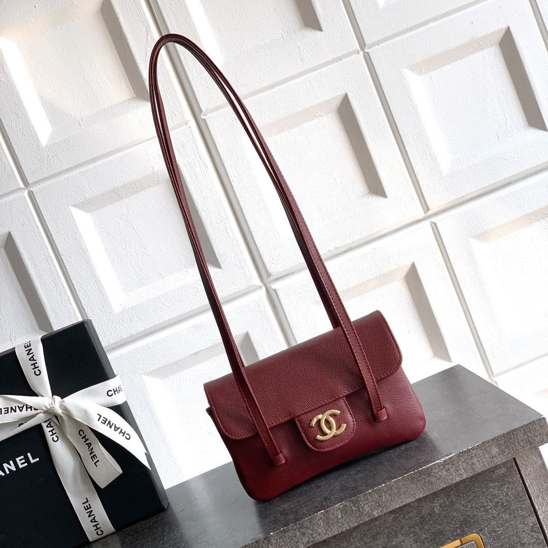 CC 26s Preppy Coco Bag 17cm Burgundy Caviar Leather GHW