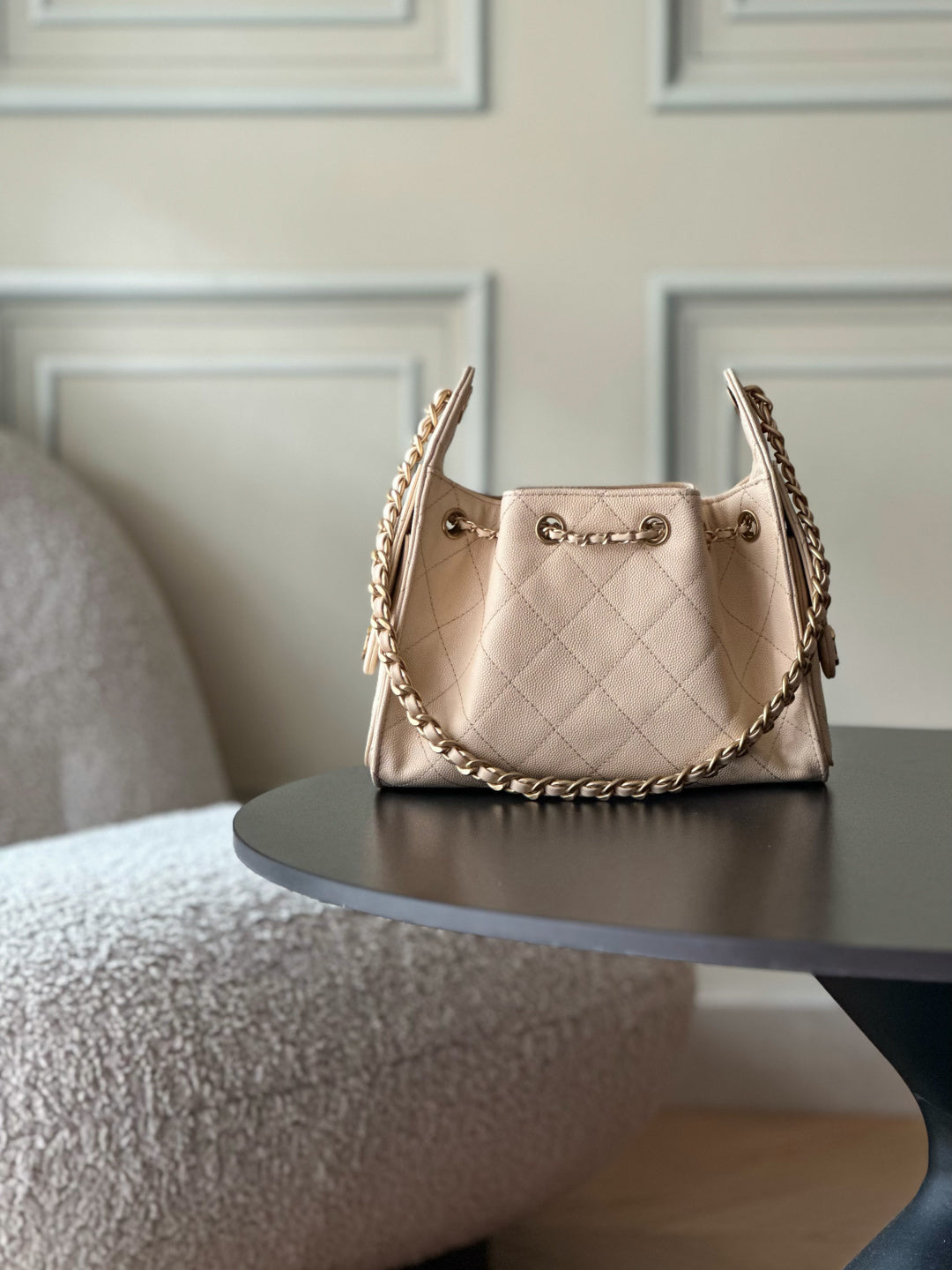 CC 26c Hobo Bag 22cm Beige Caviar Leather GHW