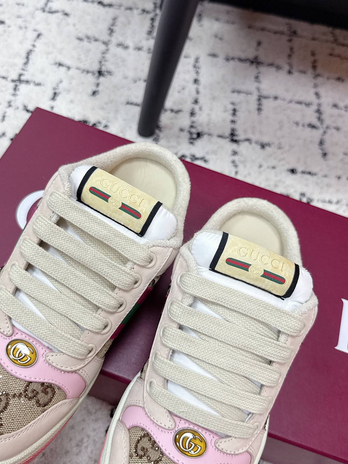 GG Screener Sneaker White Pink Mesh Leather 769553