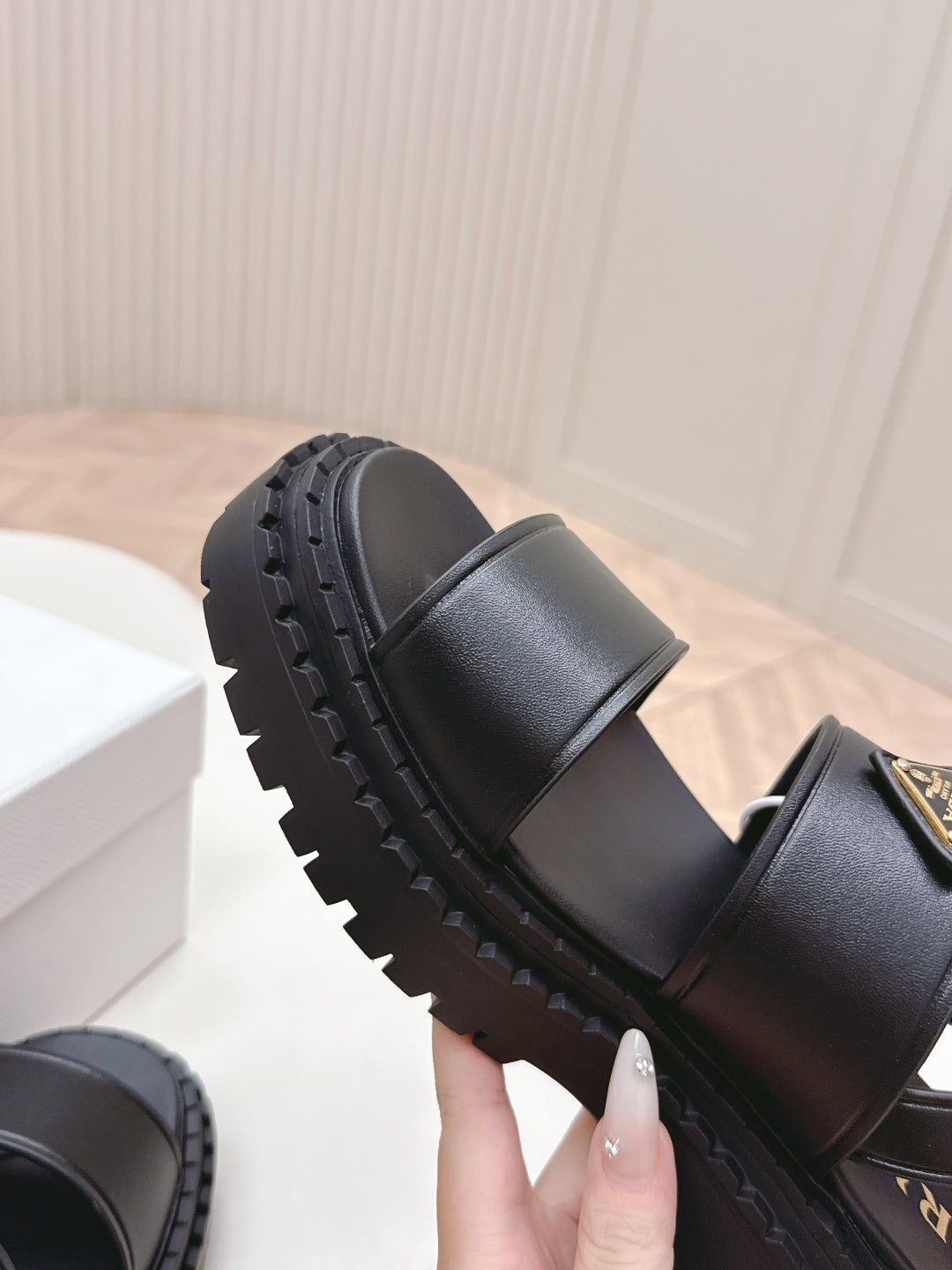 PRA 26S Platform Sandals Black Cowhide 600565