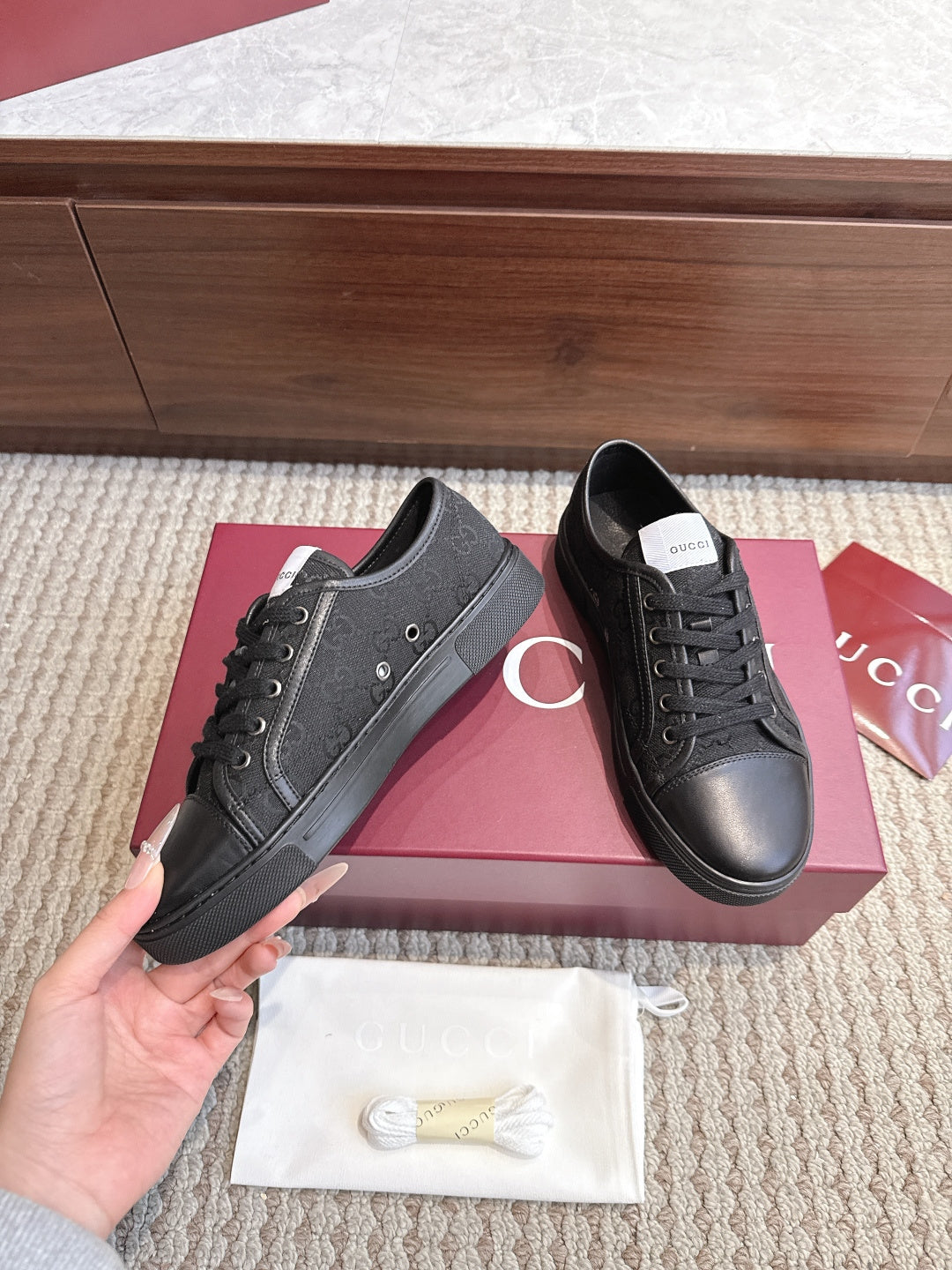 GG Tennis 1977 Low-Top Sneakers Black Leather Canvas 104419