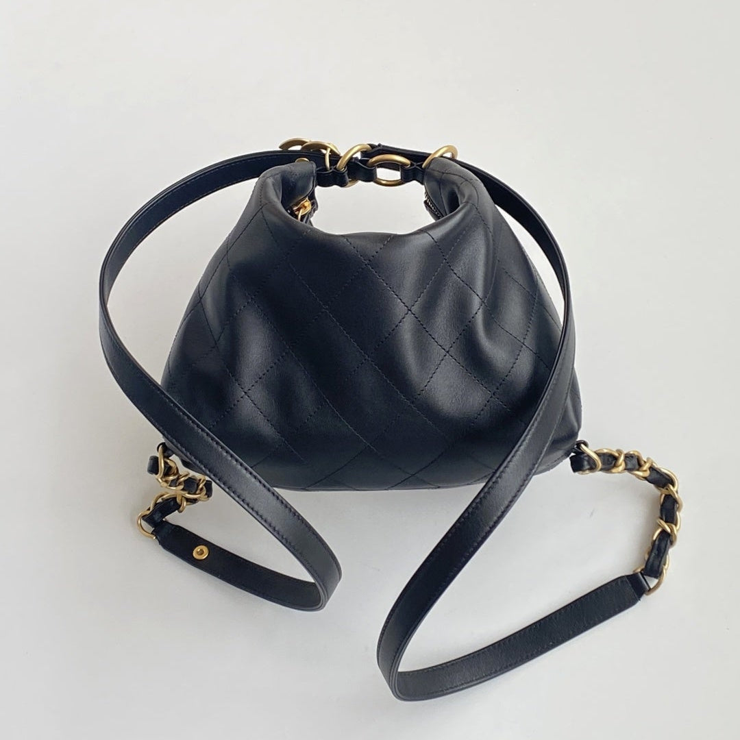 Chanel 25S Hobo Backpack Black Soft Calfskin