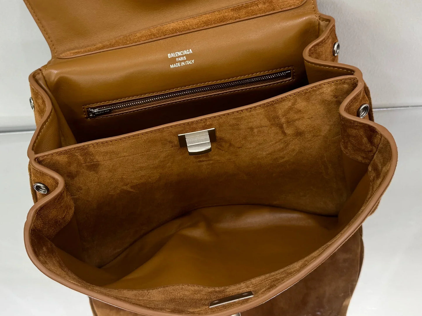 Balenciaga Small Bag 29 Camel Brown Suede Sliver Hardware
