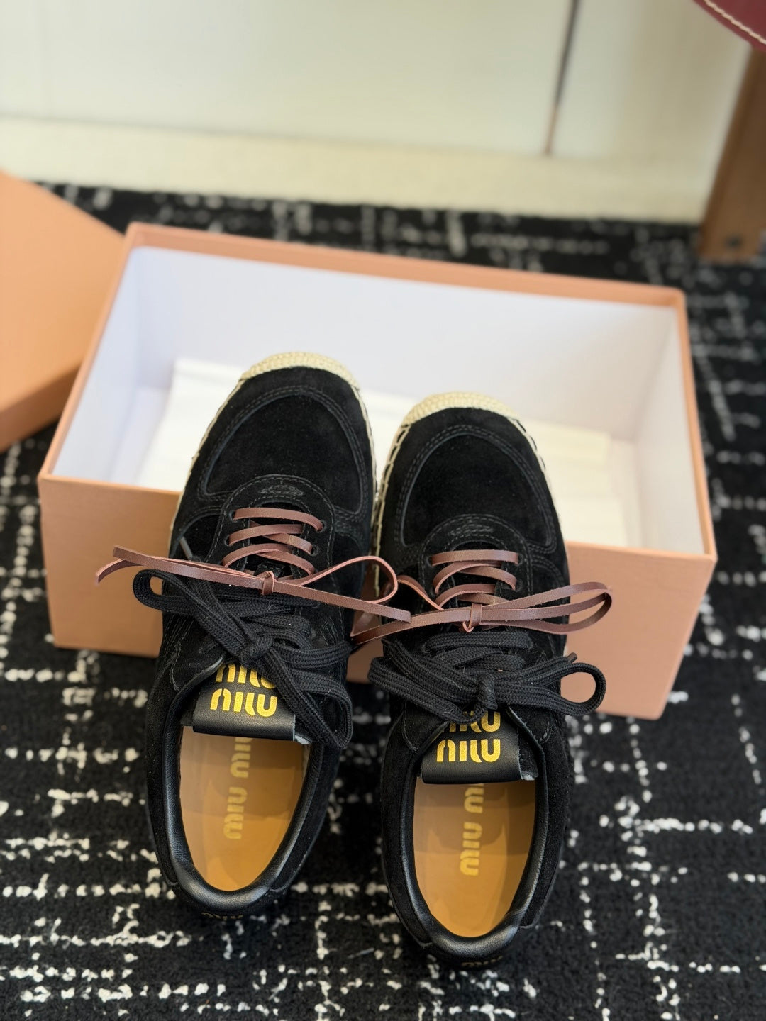 Miu Miu 2026 Espadrille Sneaker Black Suede Woven 621336