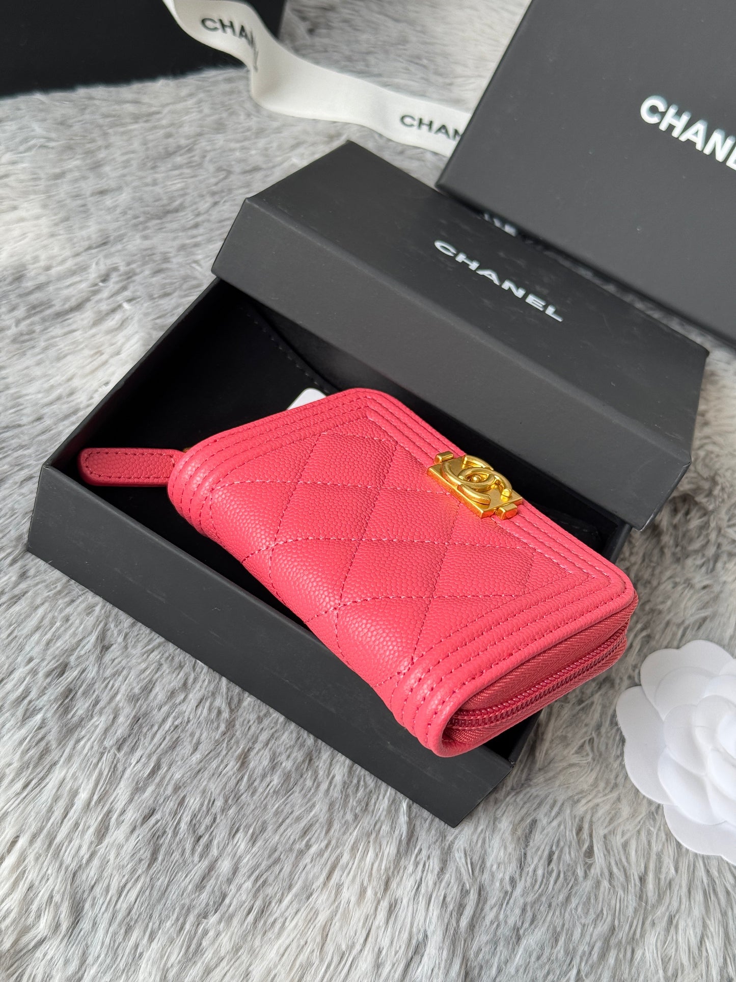 CC Classic Boy Coin Purse Pink Gold-tone Grained Calfskin 242880