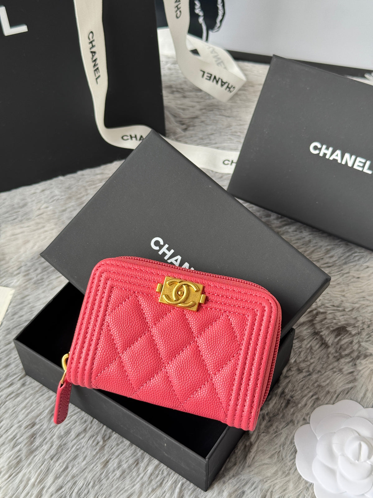 CC Classic Boy Coin Purse Pink Gold-tone Grained Calfskin 242880